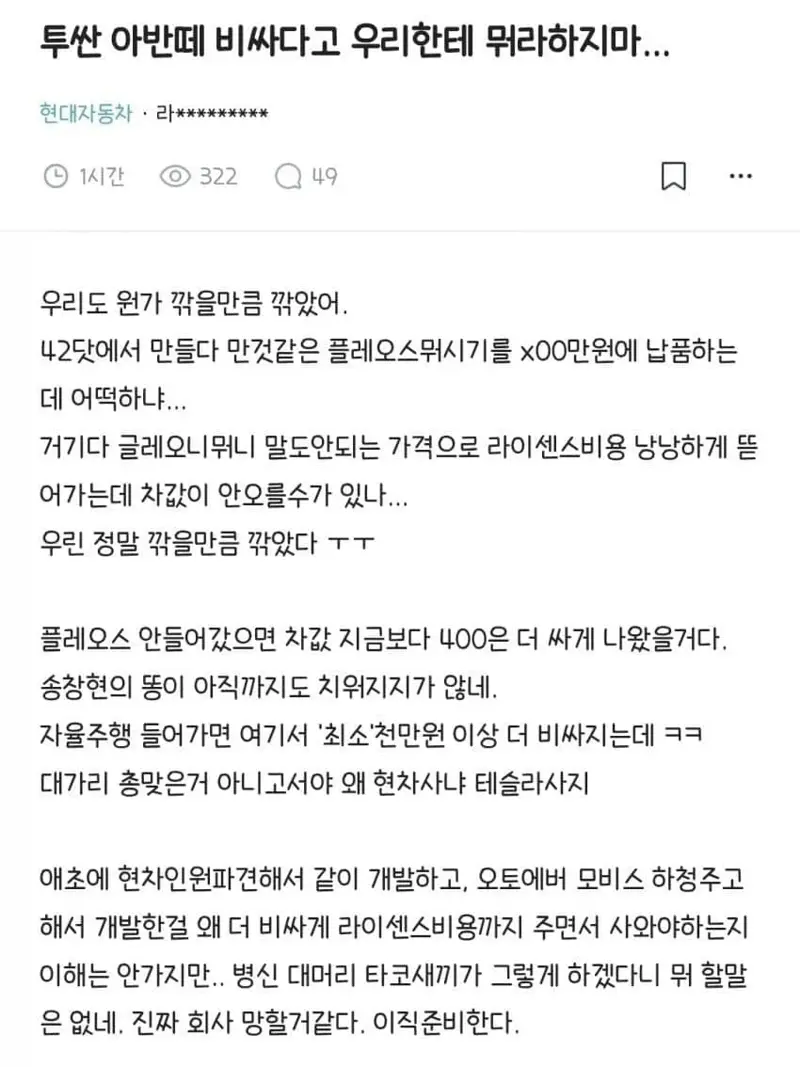 그랜져 아반떼 투싼 비싸진 이유.blind