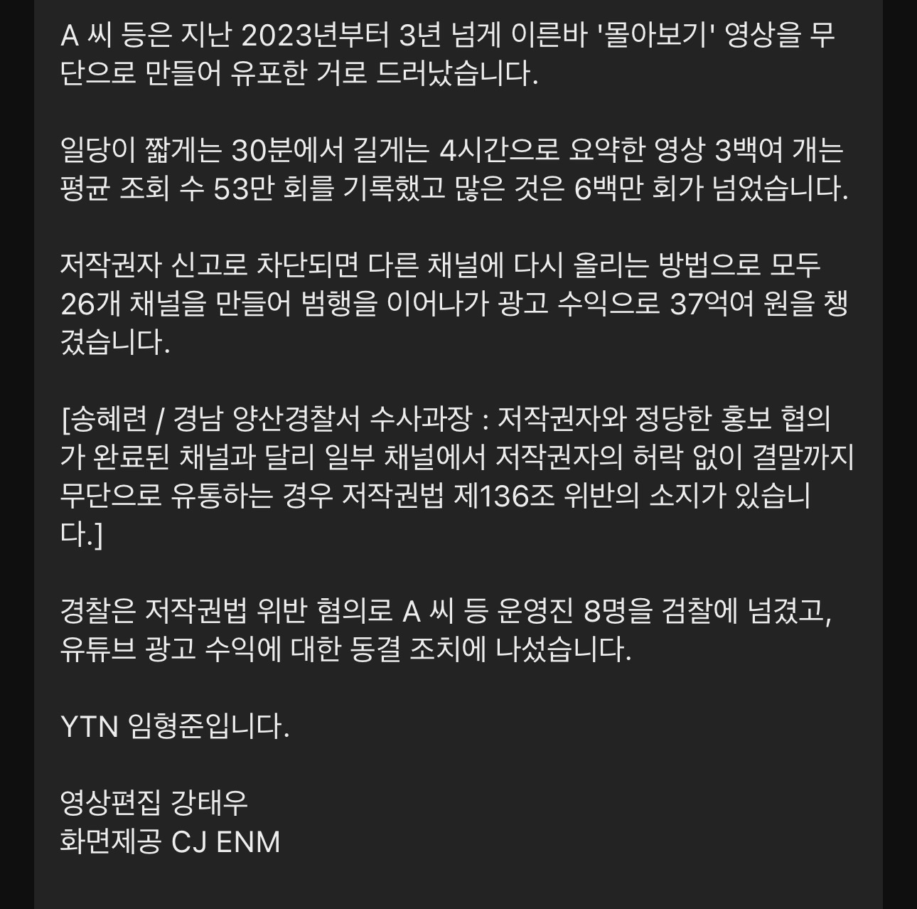 ‘영화•드라마’ 결말 포함 요약...유튜브 채널 운영진 덜미 (13)
