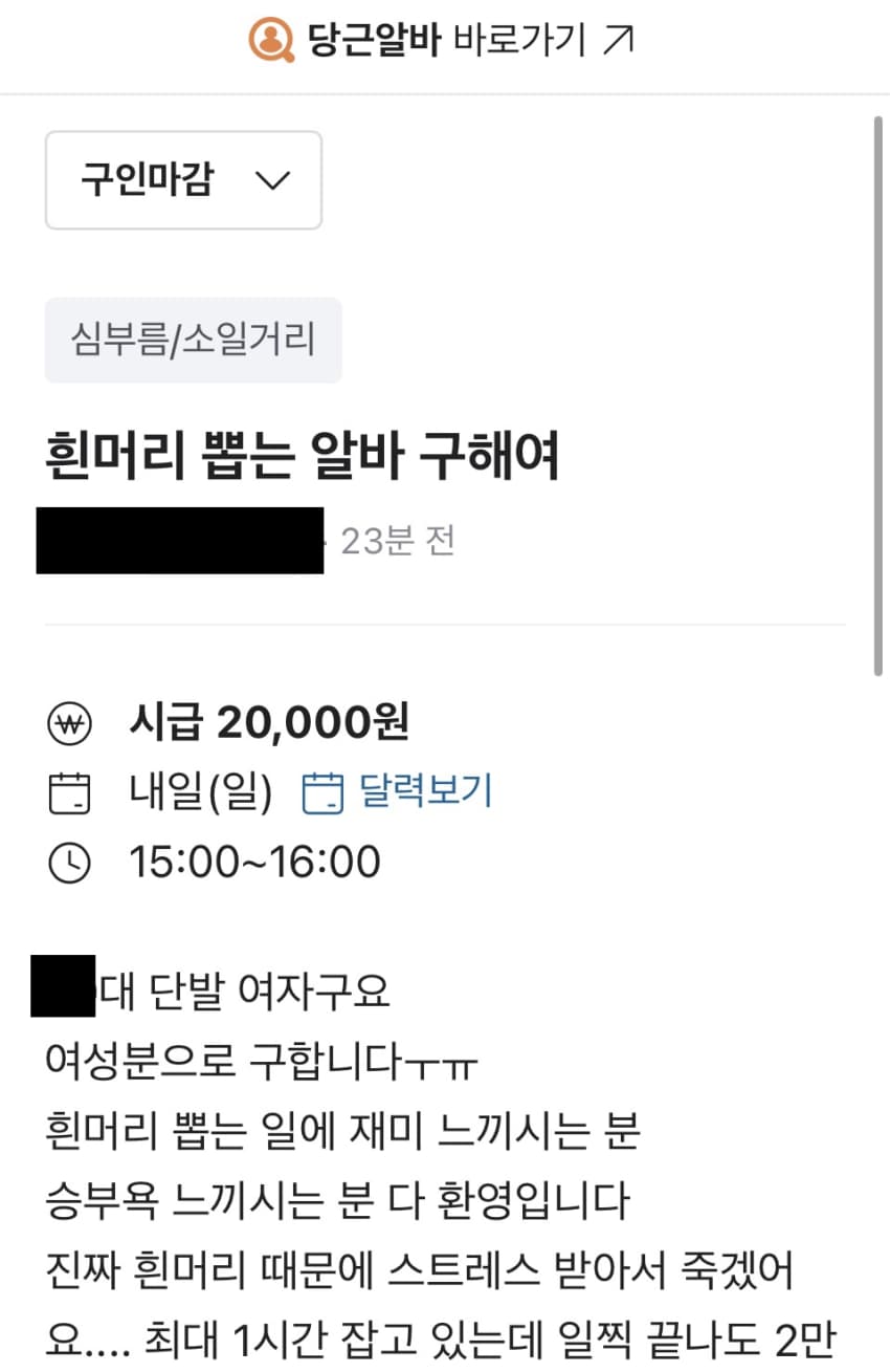 싱글벙글 흰머리 뽑는 알바