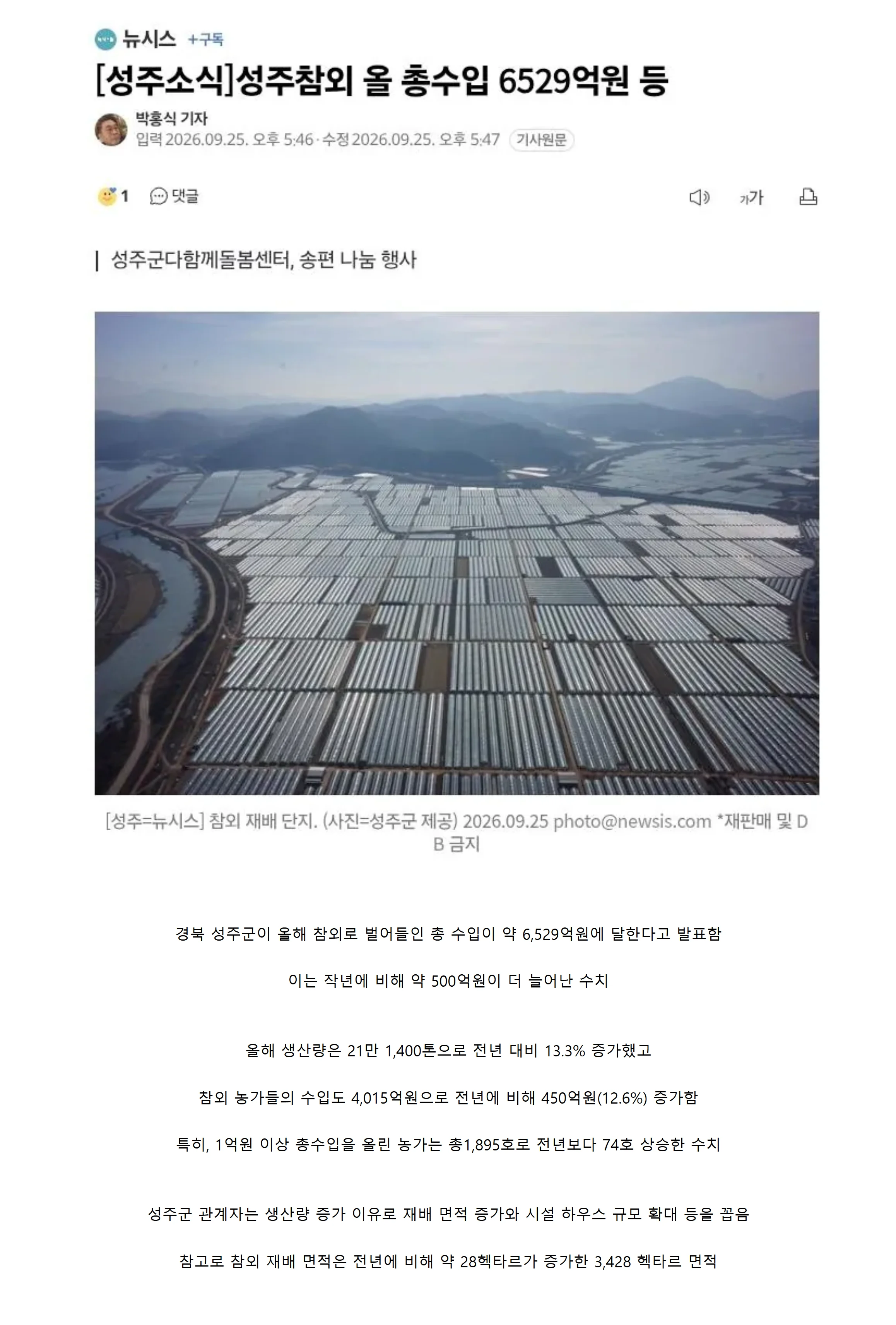 성주 참외로 버는 금액
