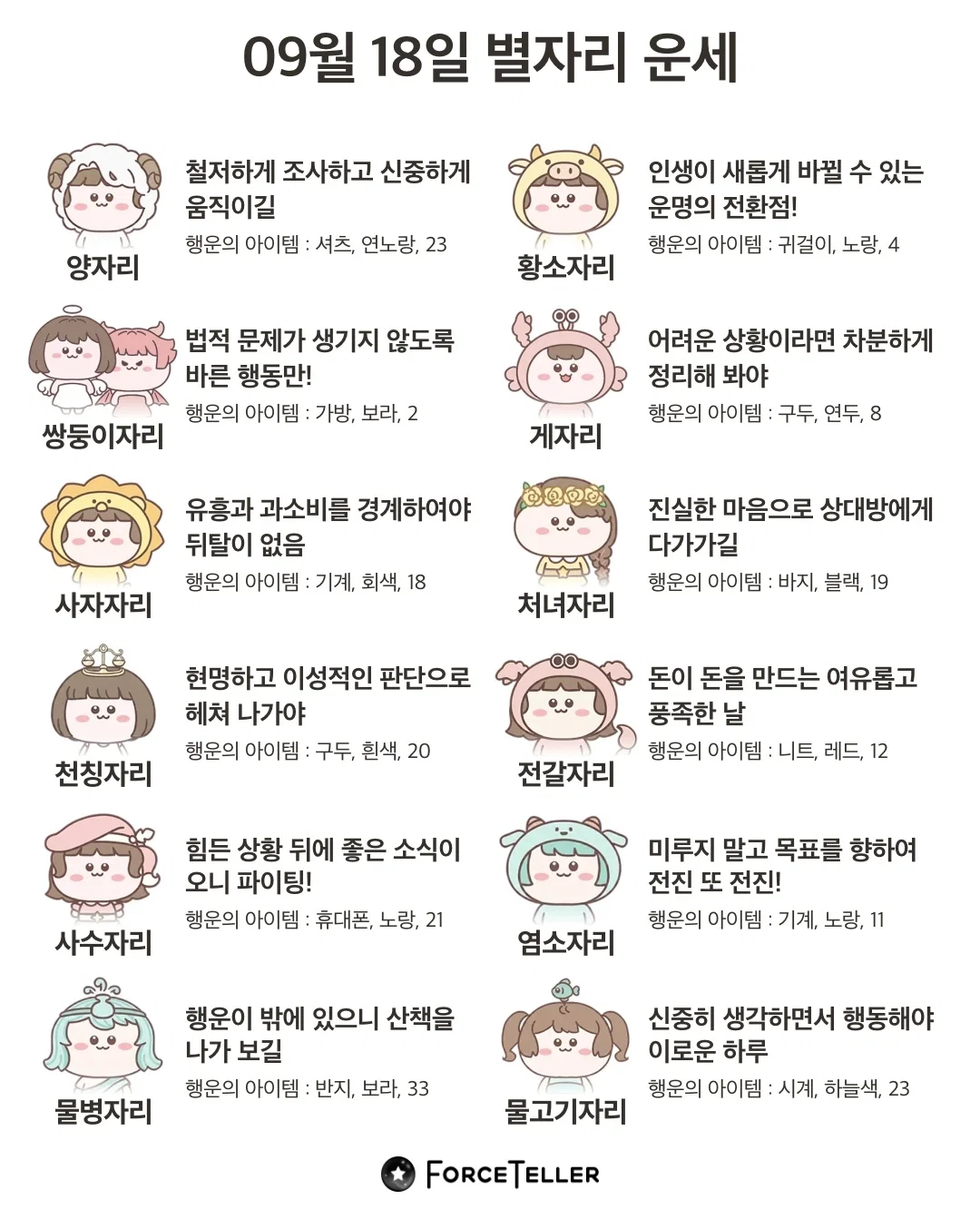 🍀9월 18일 별자리/띠별 운세🍀 (2)
