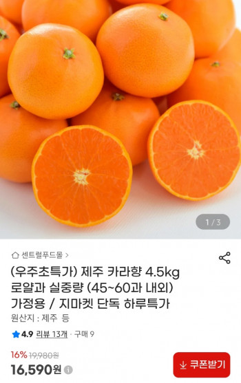 [지마켓] 제주 카라향 가정용 로얄과 사이즈 4.5kg (45~60과)