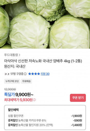[기타] 국내산 양배추 4kg