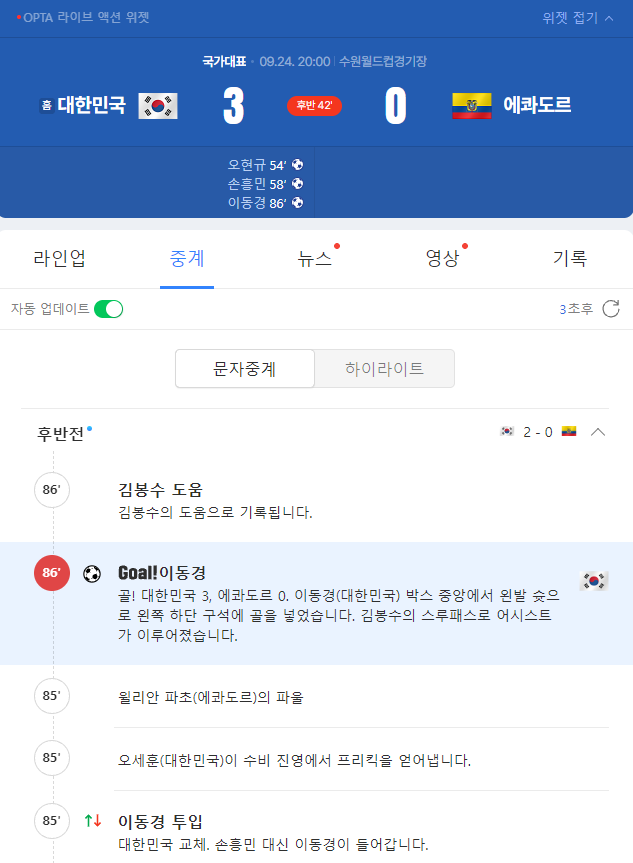 대한민국 A대표팀 평가전 근황