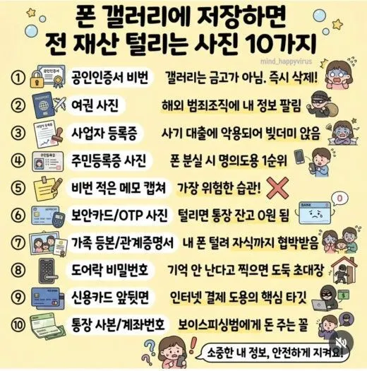 폰 갤러리에 저장하면 전 재산 털리는 사진 10가지.