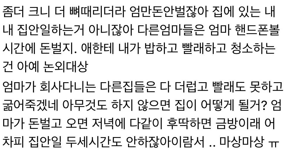 6살 큰딸이 "엄마가 집에서 하는게 뭐가 있어?" 라고 했다. (3)