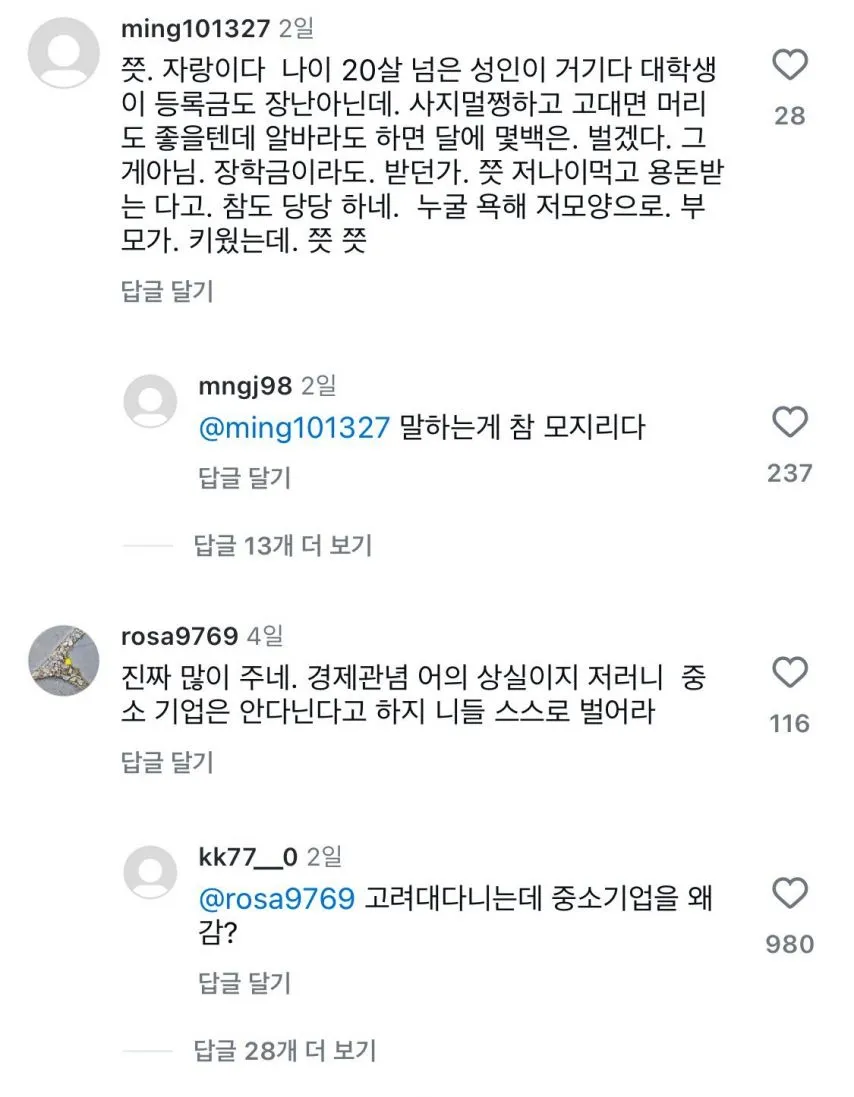 대학생들 용돈 논란