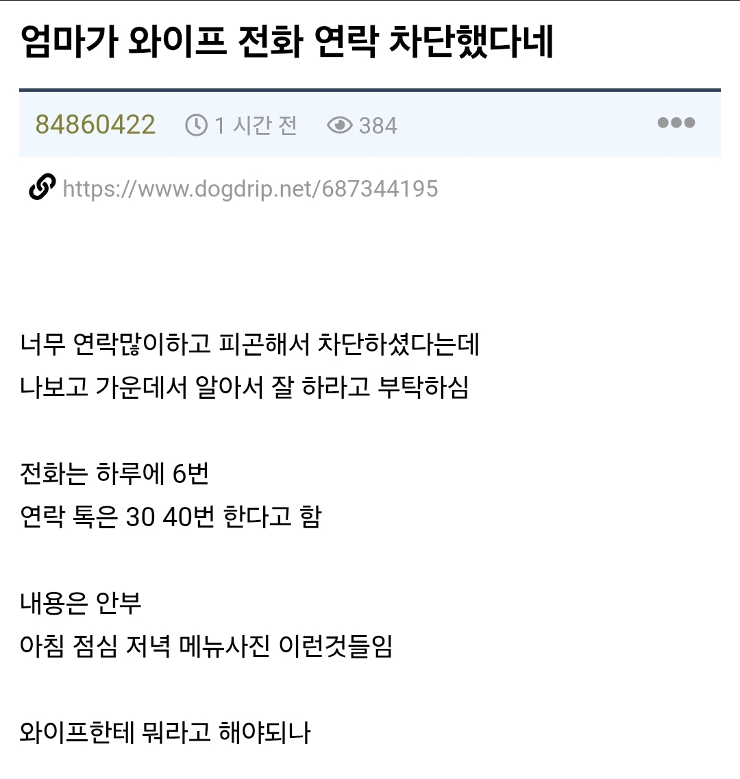 며느리의 전화,연락을 차단한 시어머니
