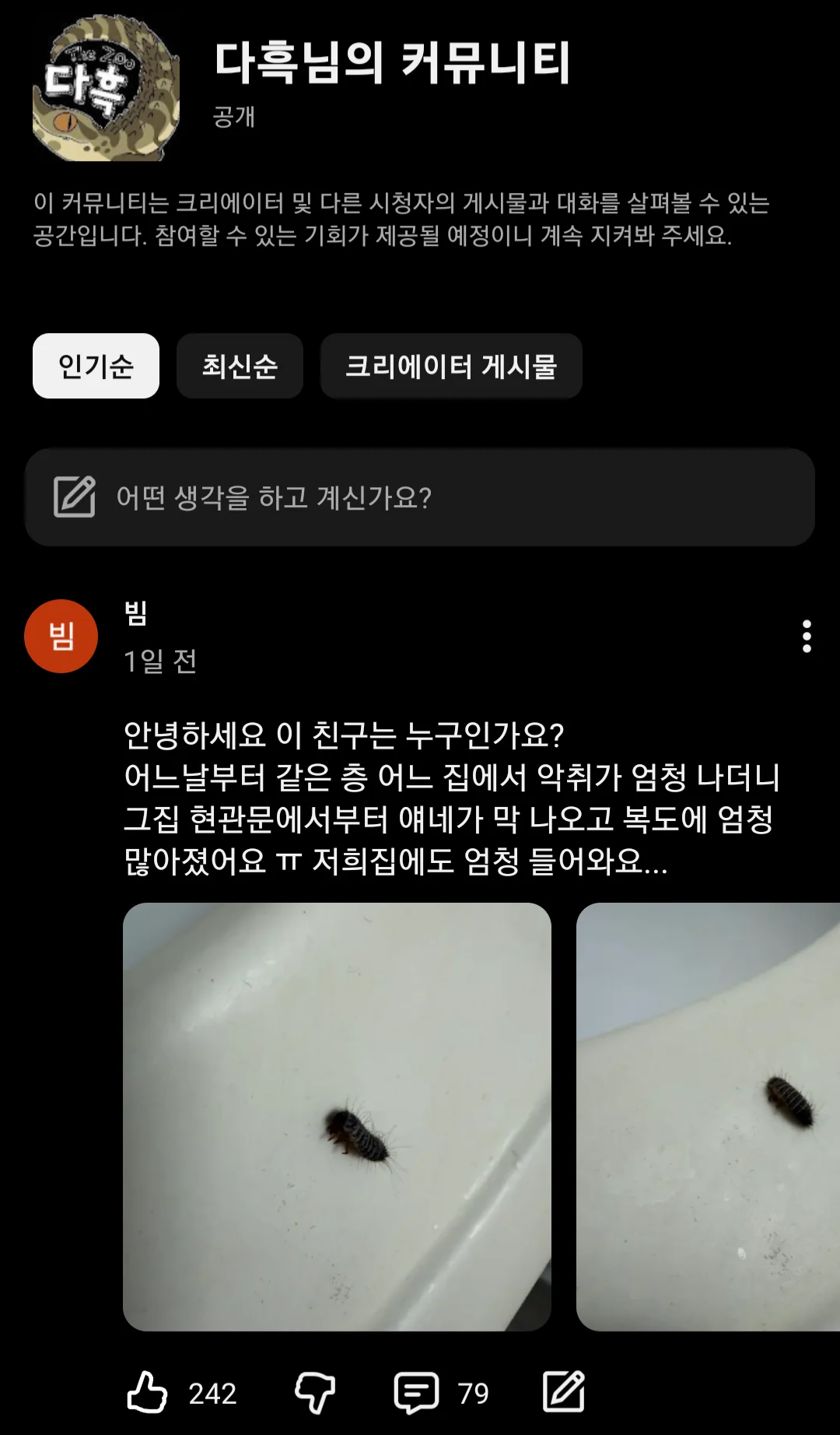 혐) 악취나는 집에서 나오고 있다는 벌레 ㄷ