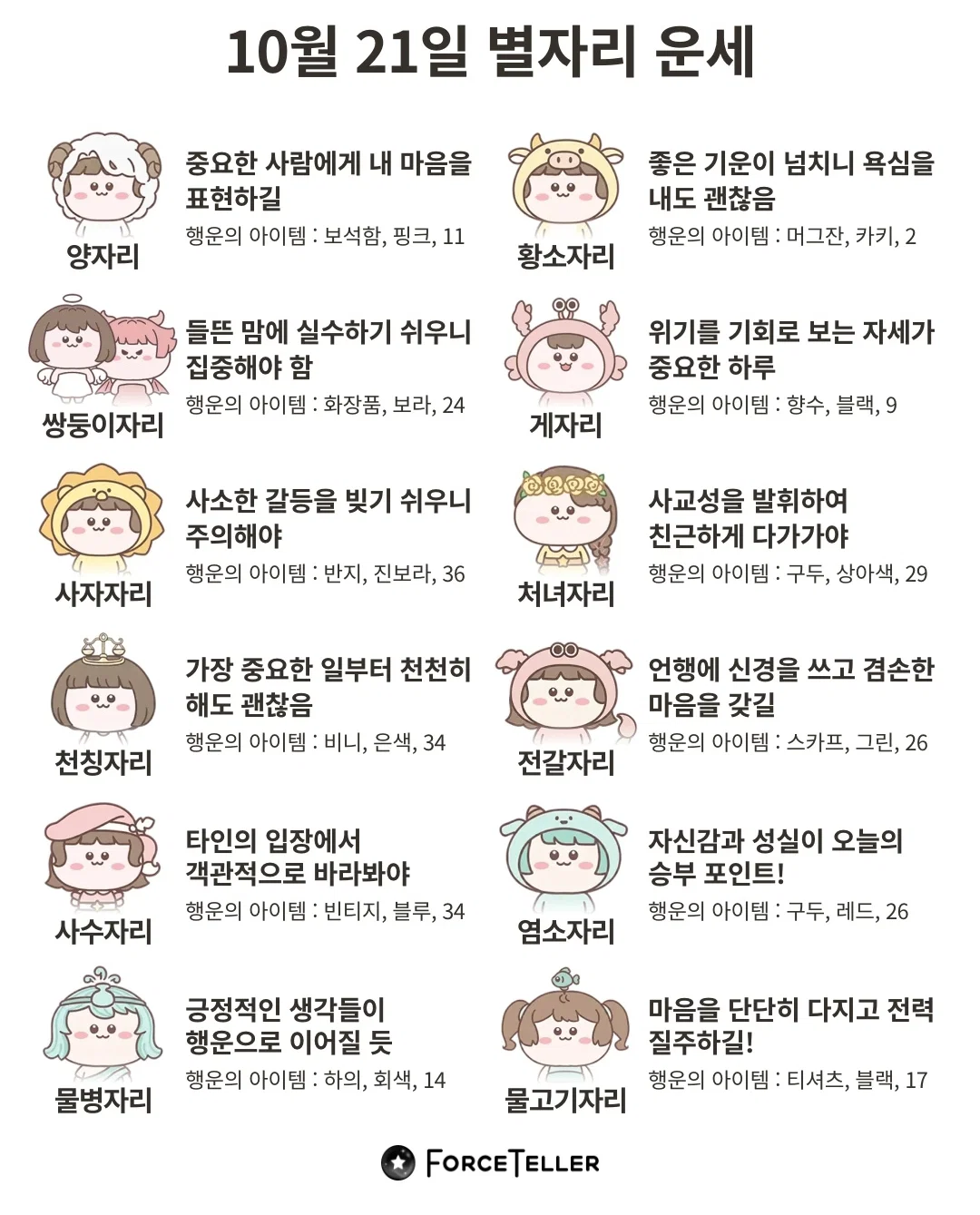 🍀10월 21일 별자리/띠별 운세🍀 (2)