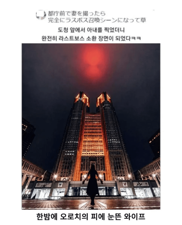 싱글벙글 아내를 찍었는데 최종보스처럼 나왔다