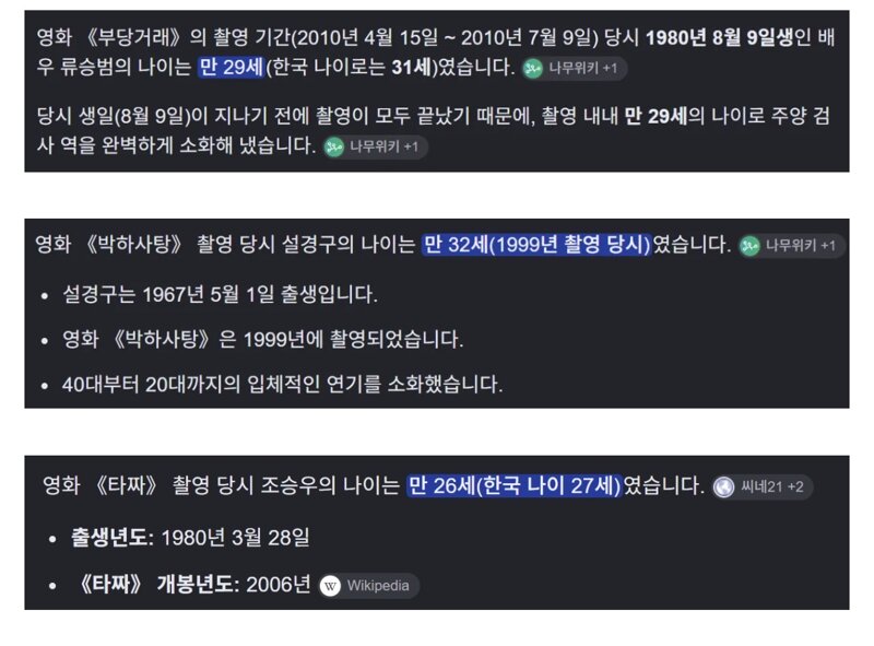 촬영 당시 나이