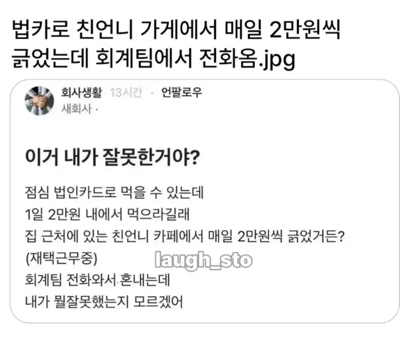 법카로 친언니가게에서 매일 2만원씩 긁었더니