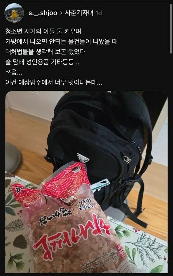 예상을 벗어난 청소년의 가방물건