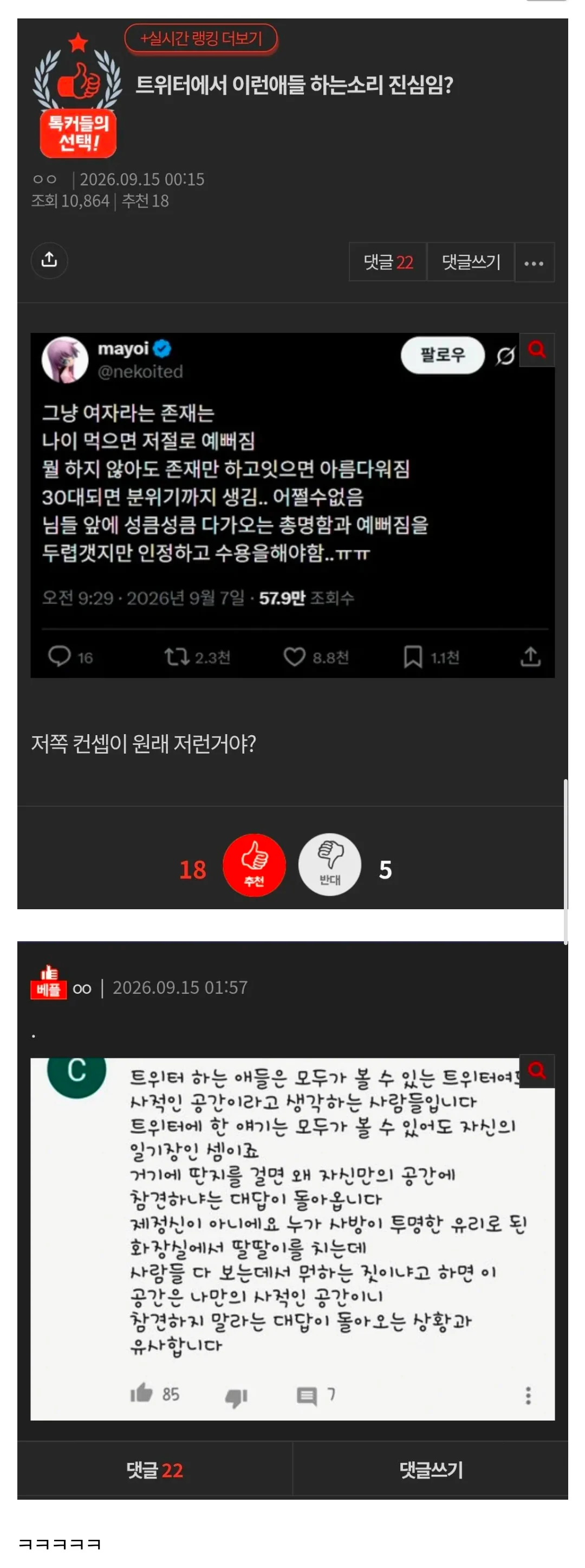 트위터에서 이런애들 하는소리 진심임?