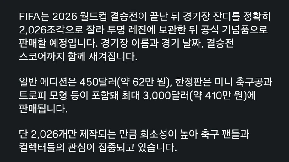 FIFA 가 월드컵 결승 종료후 하려는 사업.