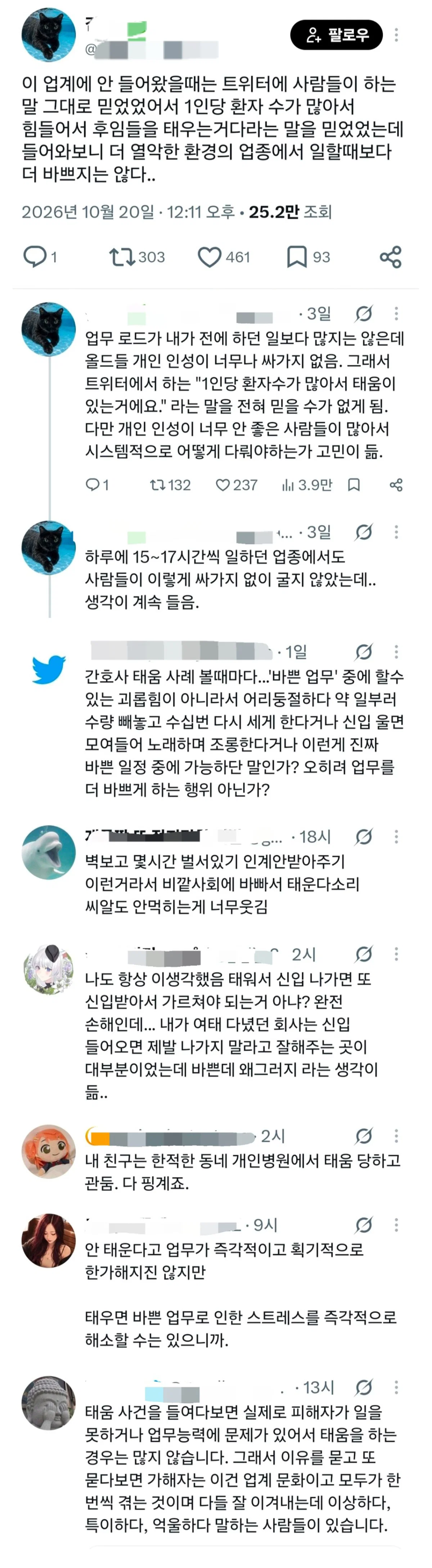 간호사들 "1인당 환자수가 많아서 태움이 있는거에요." 라는 말을 믿었는데.x