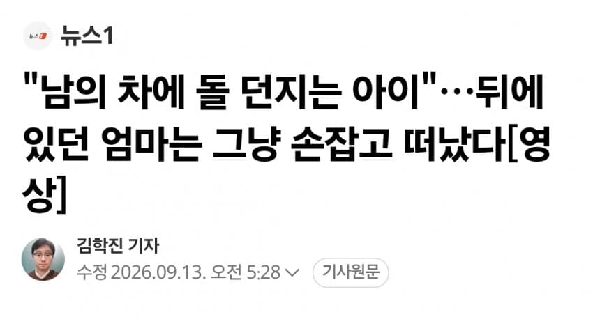 "남의 차에 돌 던지는 아이"…뒤에 있던 엄마는 그냥 손잡고 떠났다