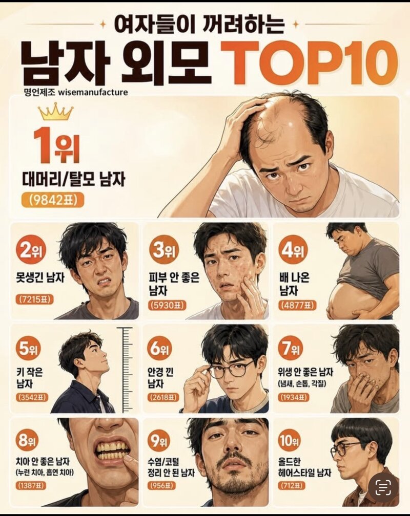 여자들이 싫어하는 남자 외모