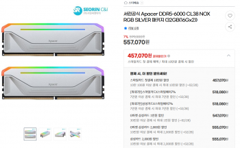 [지마켓] Apacer DDR5-6000 CL38 NOX RGB SILVER 패키지 (32GB(16...