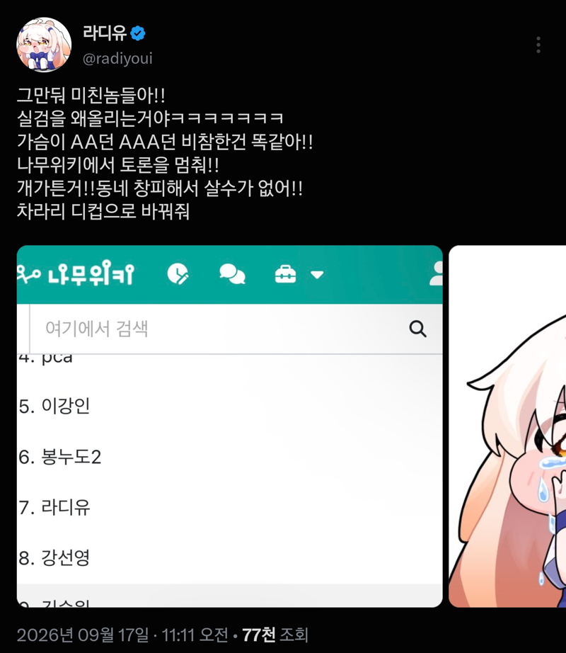 논란으로 나무위키 박제된 버튜버
