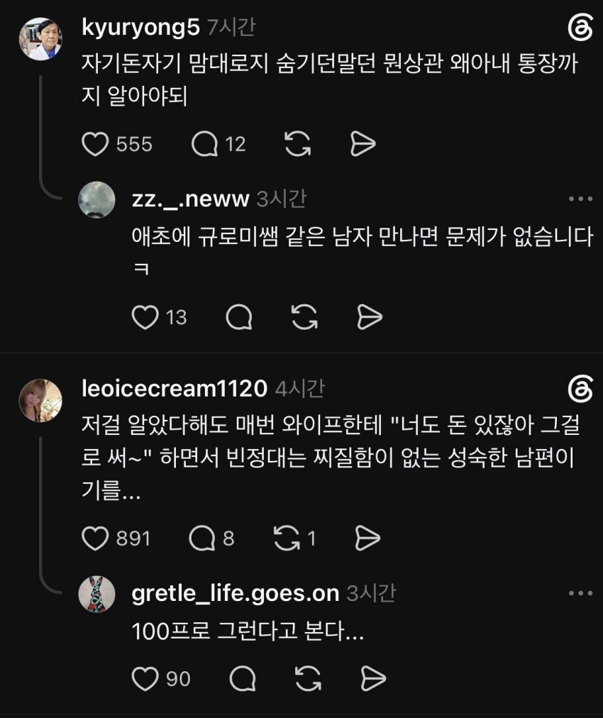 비상금 4천8백 걸린 아내의 반응 및 여자 쉴드 댓글들 (7)