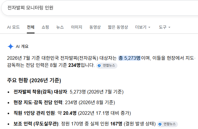 전자발찌 대상자 총 5,273명 전담 인력 234명 / 1인당 관리 인원 약 20.4명 (3)
