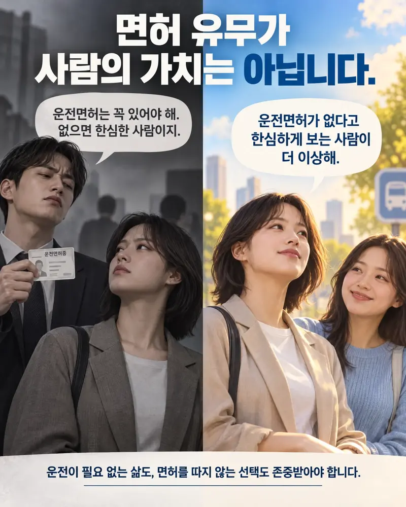 운전면허  꼭있어한다 없으면 한심한사람이다vs 운전면허 없는게 어때서 운전면허 없다고 한심하게 보는사람들이 이상하고 정상아니다