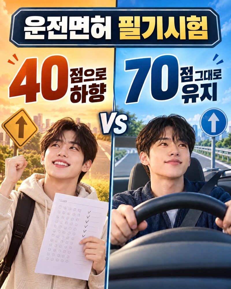 운전면허 필기시험 점수 하향vs 운전면허 필기시험 점수  그대로 유지
