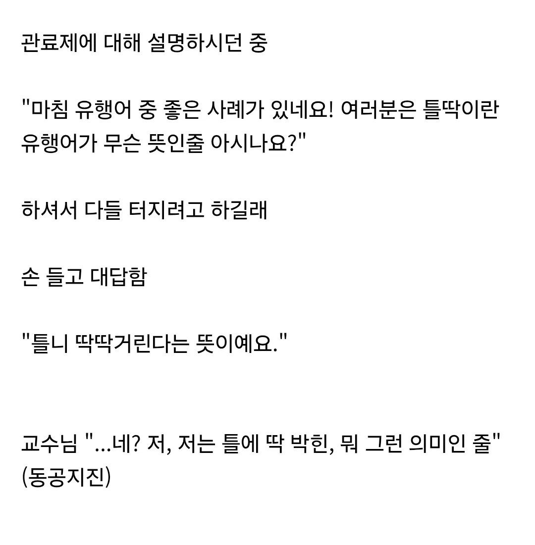 대학생 시절 교수님이 강의 중 "틀딱"을 언급했던 경험