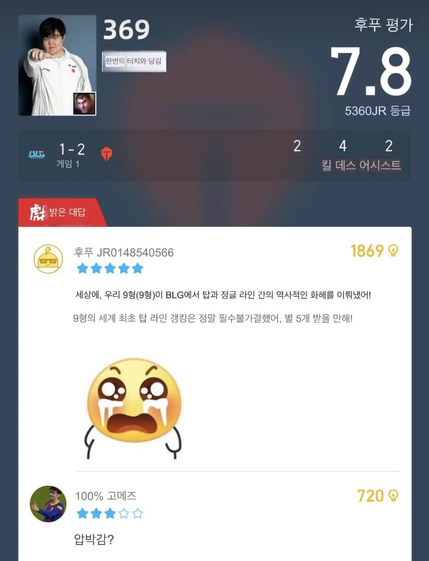 WORLDS) BLG VS TES 후푸평점 (7)