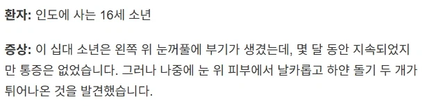 10대 소년이 눈꺼풀 위에 뭐가 만져진다며 병원을 찾음