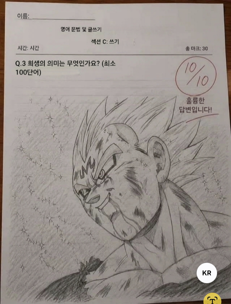 영어 문법 시험 '희생의 의미란 무엇인 지 100자 이내로 서술하시오' 질문에 만점 받은 레전드 답변 (2)