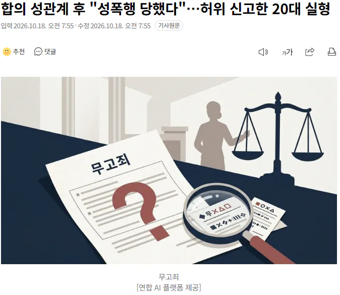 합의 성관계 후 "성폭행 당했다"…허위 신고한 20대 실형