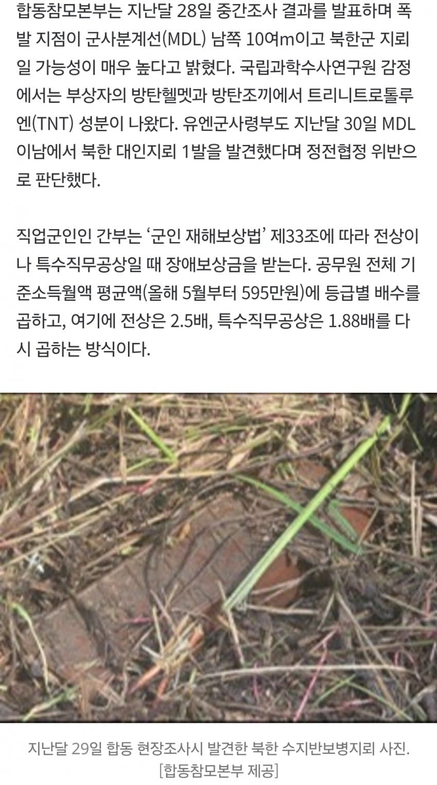 발목 잃은 DMZ 대대장, ‘전상’ 인정시 장애보상금 8925만원 (4)