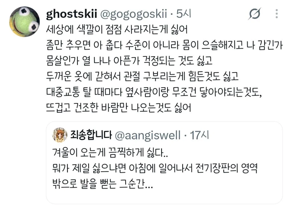 겨울이 오는게 끔찍하게 싫다...twt (5)