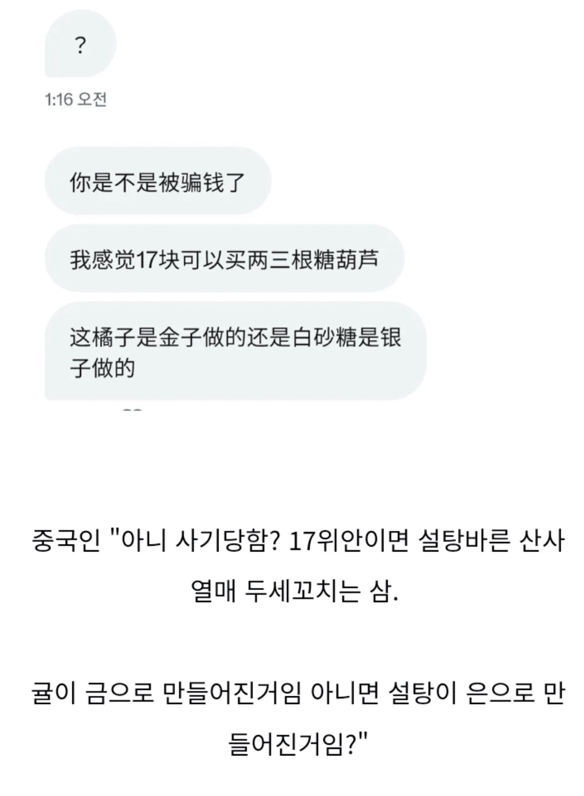 한국 탕후루 가격을 알게 된 중국인 (3)