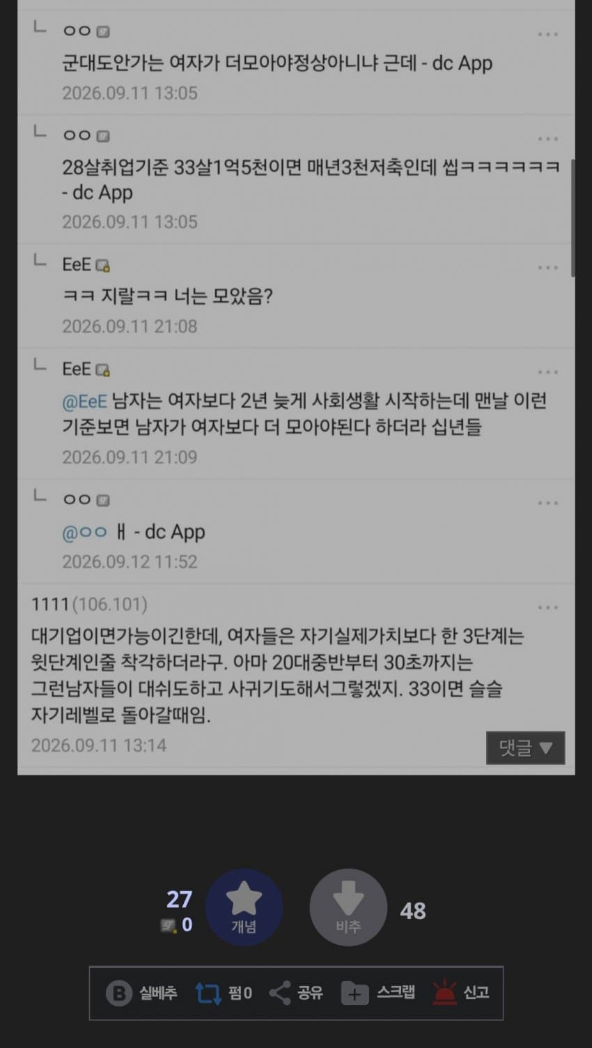여초갤 반응: 94년생 경리 누나 있는데 눈 너무 높은거같음 (4)