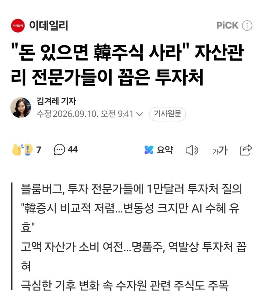 블룸버그 : 돈 있으면 한국 주식 사라. (4)