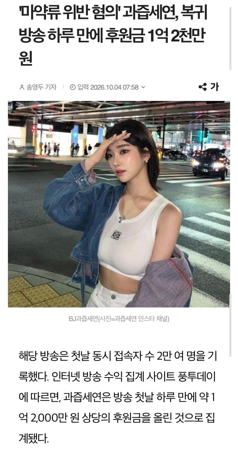 ㅇㅎ) 과즙세연, '복귀 하루만에 후원금 1억 2천만원'