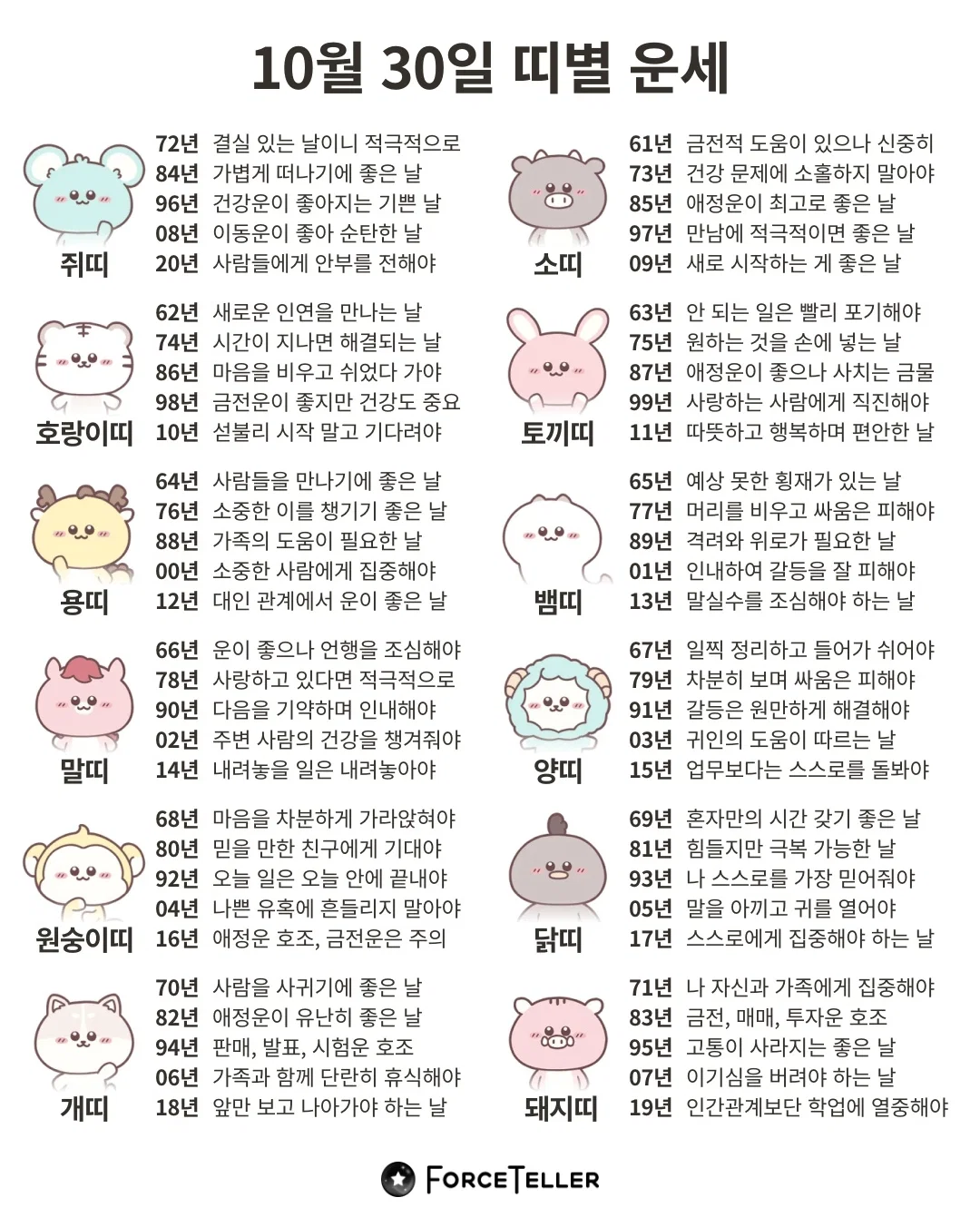 🍀10월 30일 별자리/띠별 운세🍀 (2)