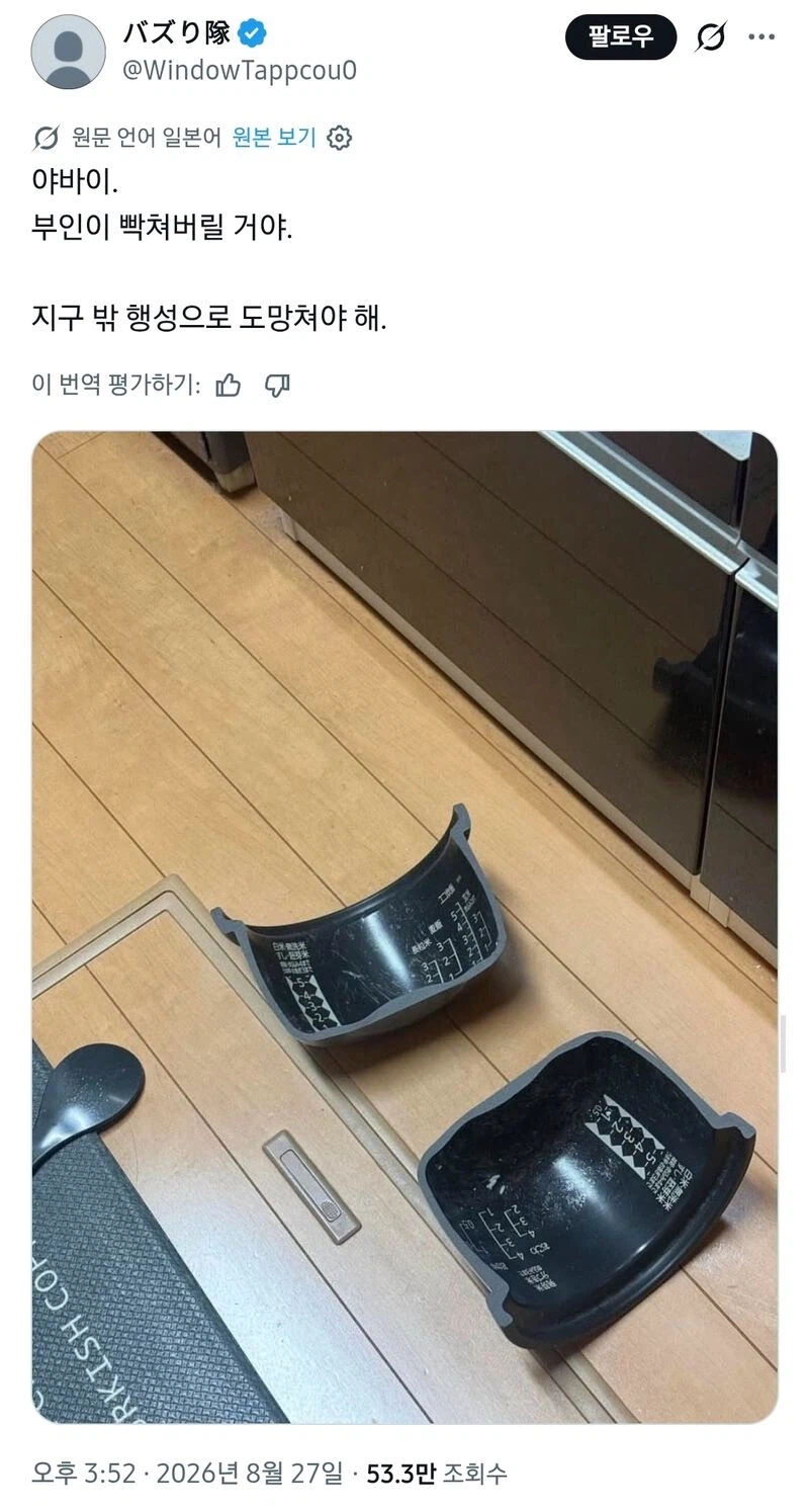 와이프 빡치기전에 도망쳐야한다는 일본인