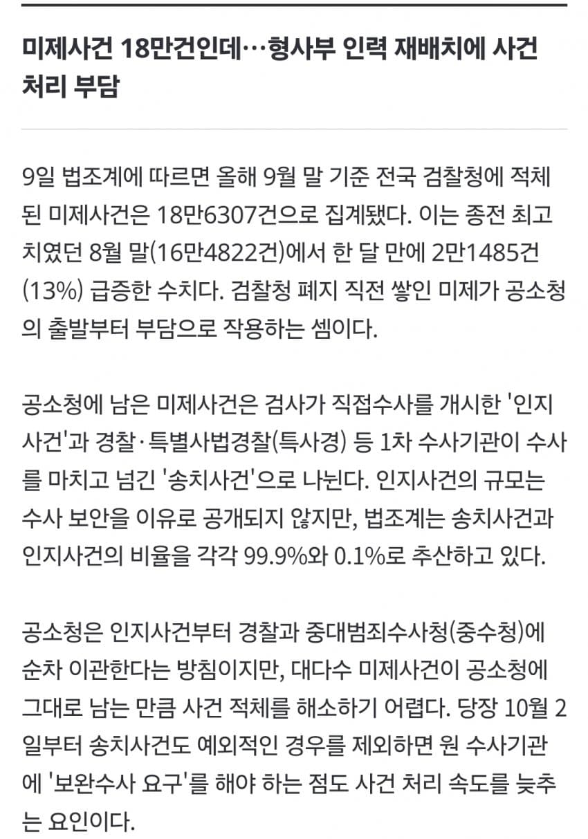 공소청 '개문발차' 일주일, 미제사건 18만건…검사 부족 '비상' (4)