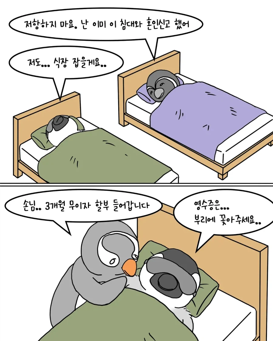 포근한 이불을 사러 온 펭귄.manwha