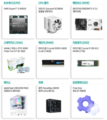 [지마켓] AMD 9600X RTX5060 16G 1TB 완본체