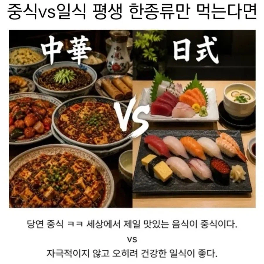 평생 중식vs일식 한 종류만 먹는다면