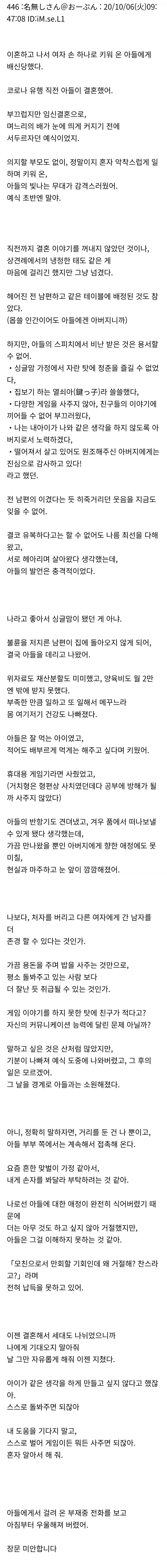 일본의 견부견자한테 배신당한 이혼모