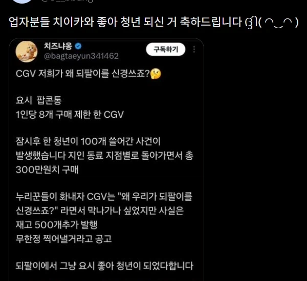 되팔렘 껴서 예매가 힘들었던 치이카와 CGV 팝콘통 근황 (2)