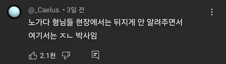 노가다 관련 유튜브 댓글 특징