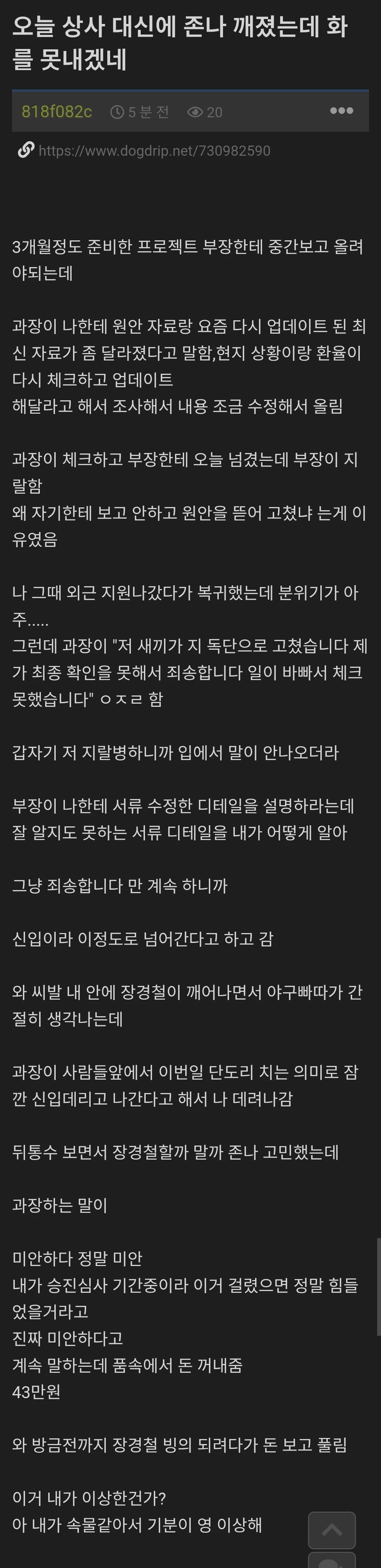 상사의 허위보고로 존나 깨진 익붕이..